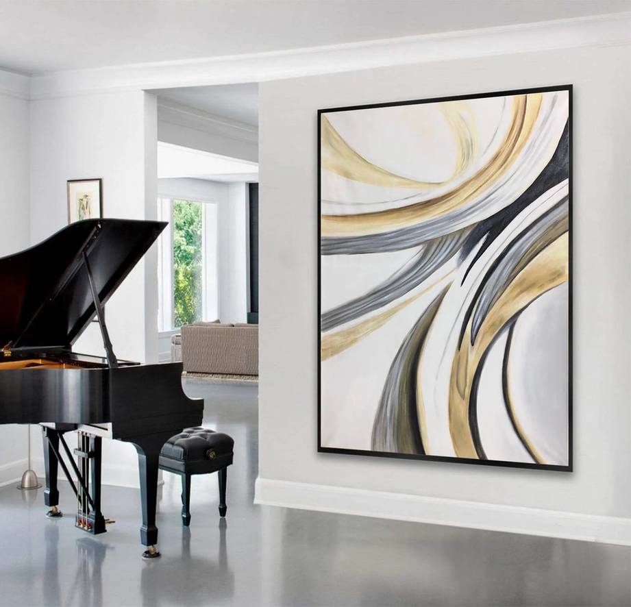 Leaf Gray Contemporary Abstract Canvas Artwork MYB3M wall art